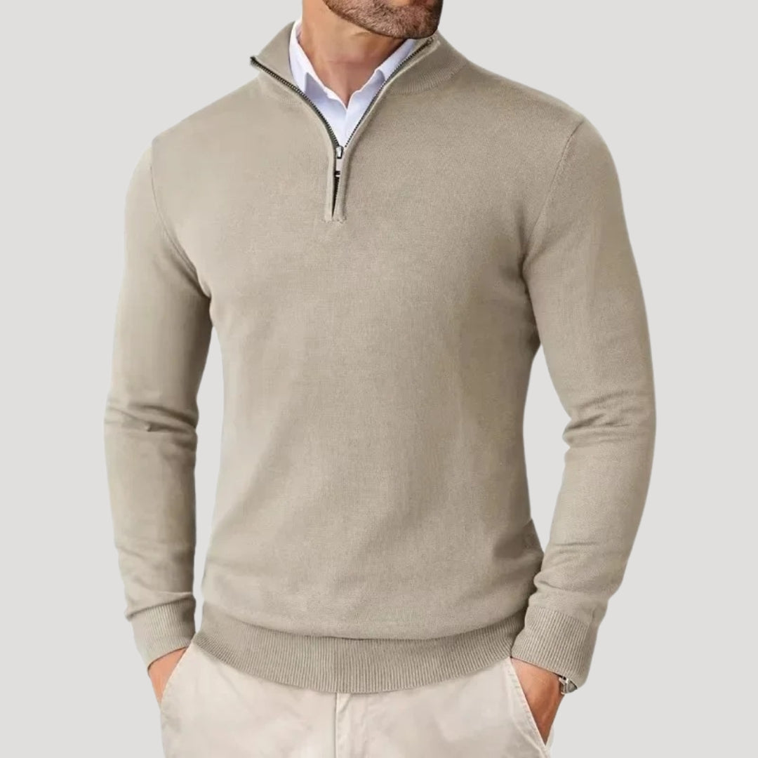 Heren Gebreide Trui met Half-Zip Hals en Getailleerde Pasvorm