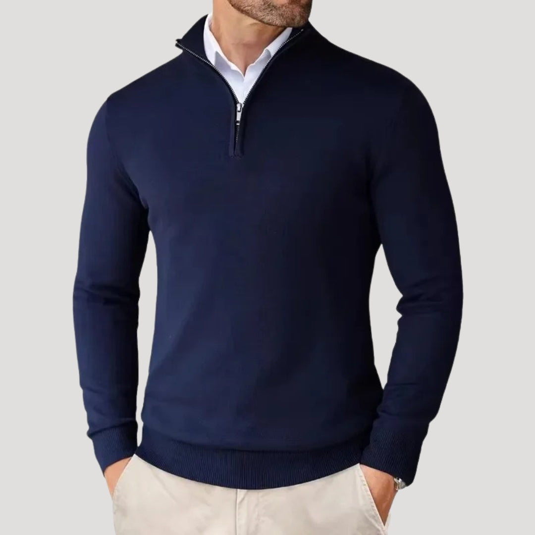 Heren Gebreide Trui met Half-Zip Hals en Getailleerde Pasvorm