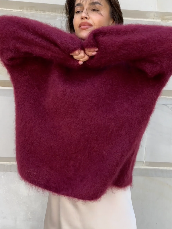 Damski luźny sweter z okrągłym dekoltem | Ciepły i elegancki