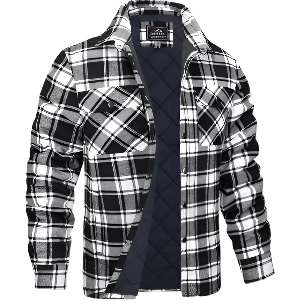 Heren Gequilt Shirt Jacket met Geruit Ontwerp en Lichte Isolatie