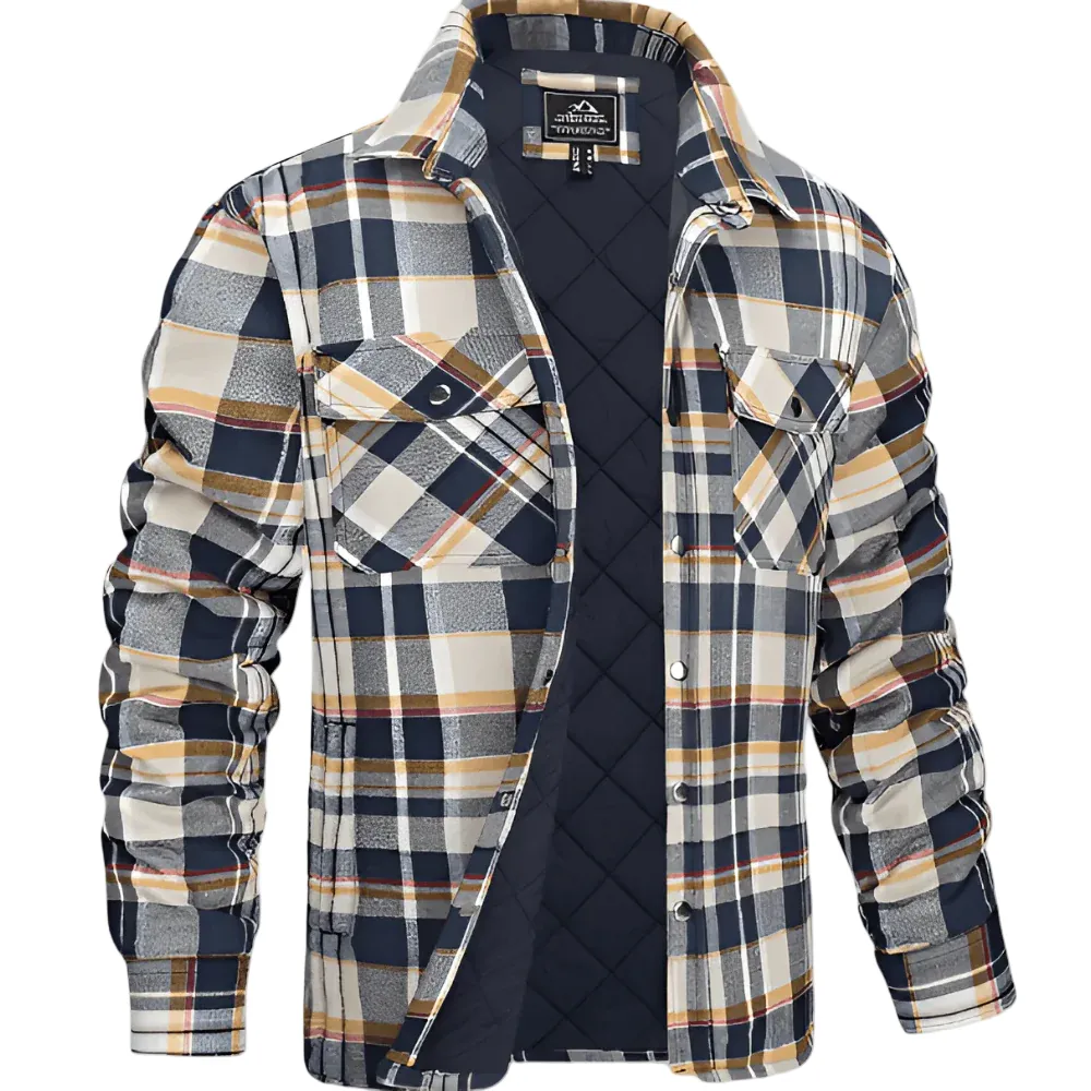 Heren Gequilt Shirt Jacket met Geruit Ontwerp en Lichte Isolatie