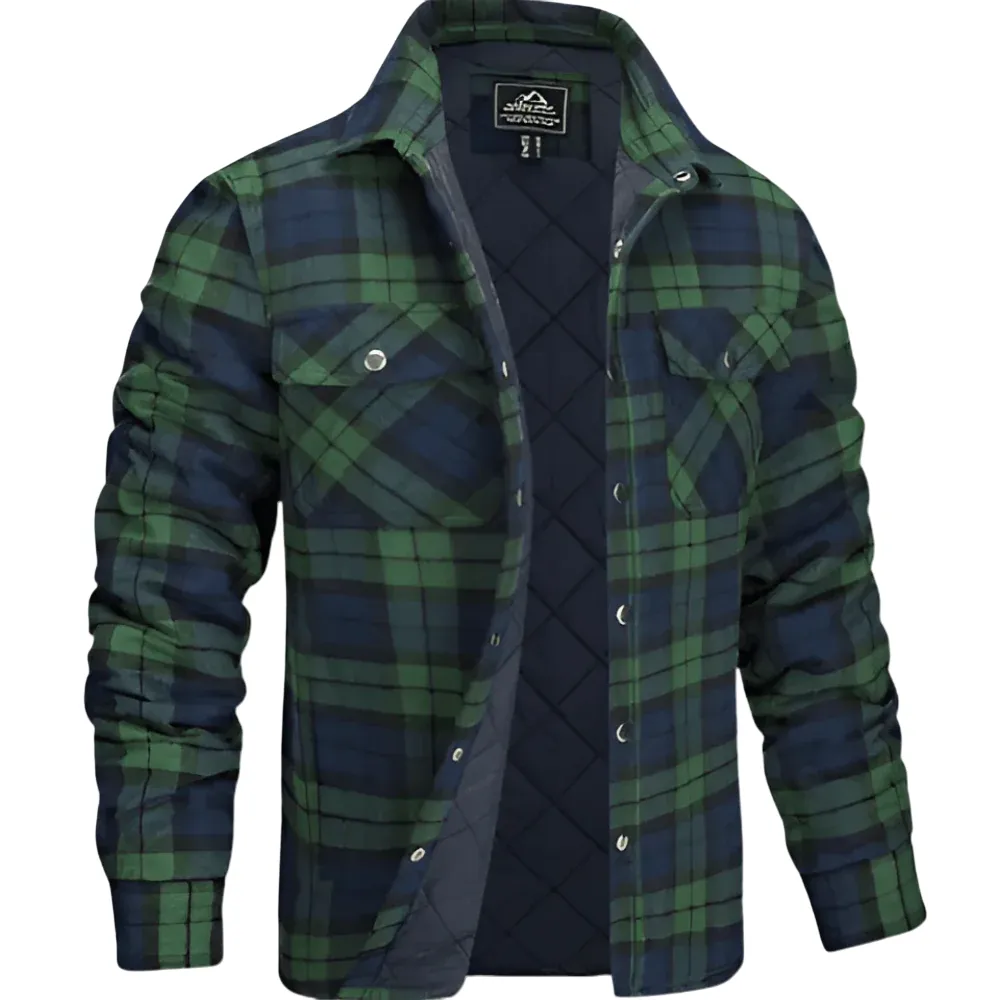 Heren Gequilt Shirt Jacket met Geruit Ontwerp en Lichte Isolatie