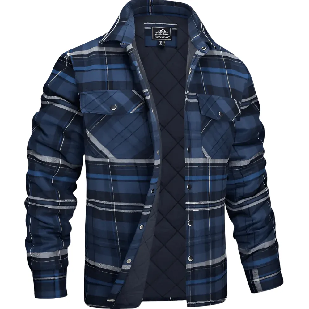 Heren Gequilt Shirt Jacket met Geruit Ontwerp en Lichte Isolatie
