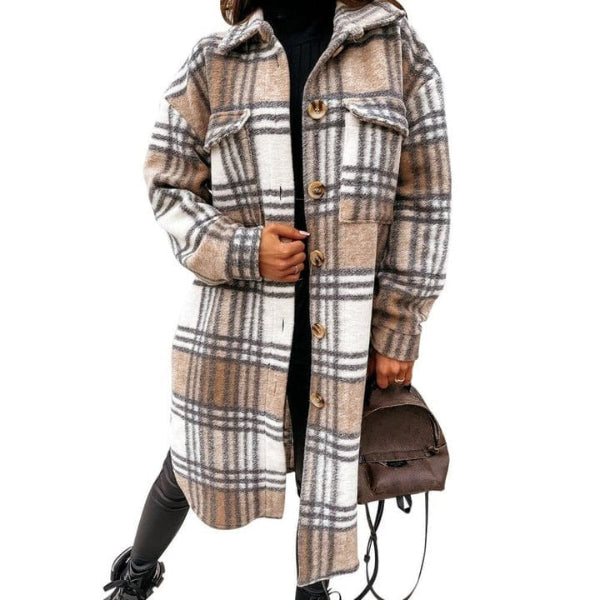 Manteau oversize à carreaux long pour dames | Chaud