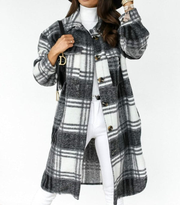 Manteau oversize à carreaux long pour dames | Chaud