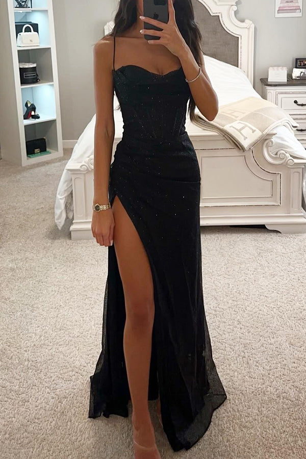 Alesha - Dames Avondjurk met Hoog Split en Glitter Details
