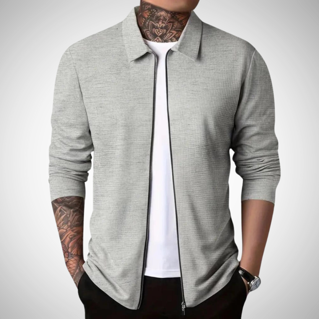 Heren Slim Fit Rits Cardigan met Geribbelde Boorden en Strakke Afwerking