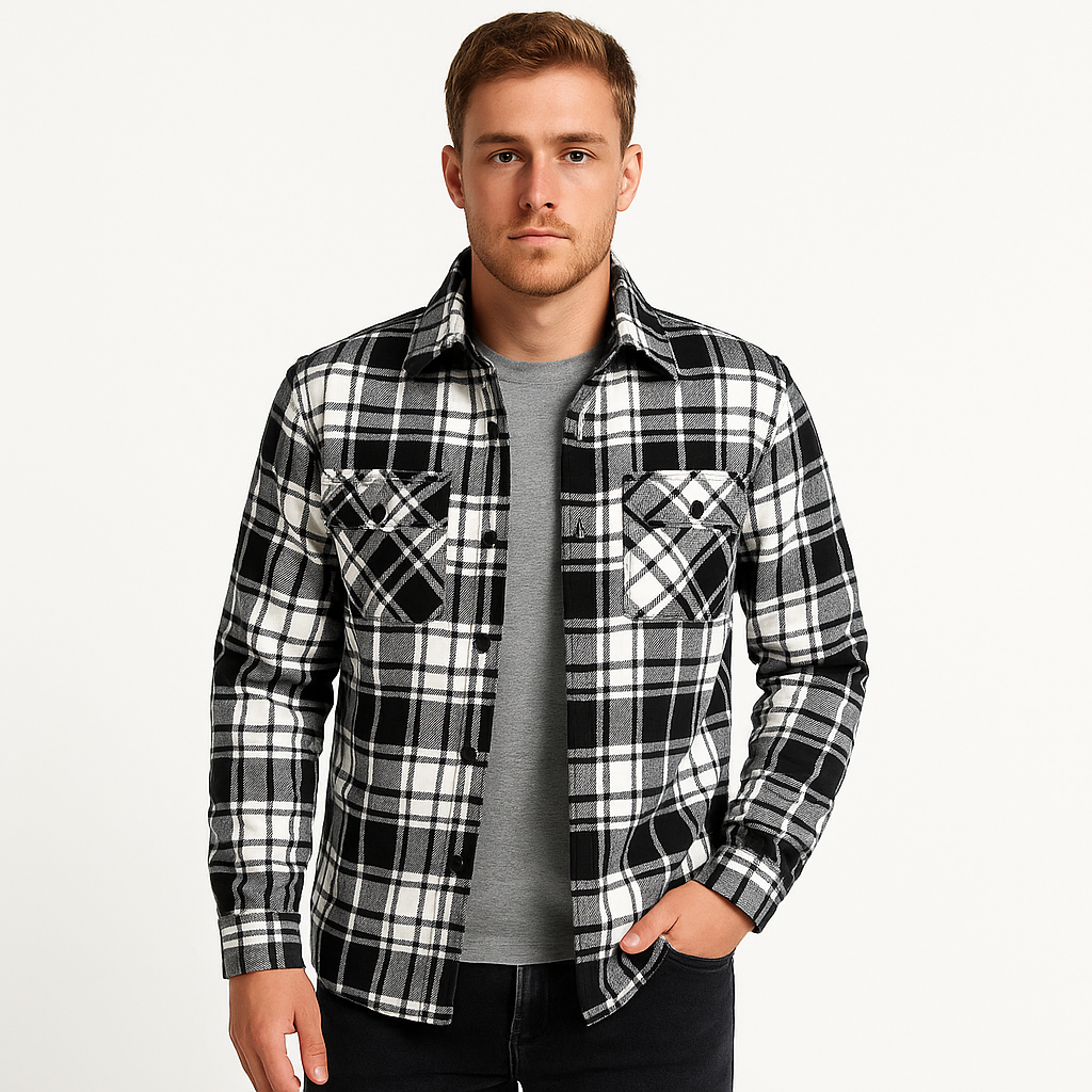 Heren Gequilt Shirt Jacket met Geruit Ontwerp en Lichte Isolatie