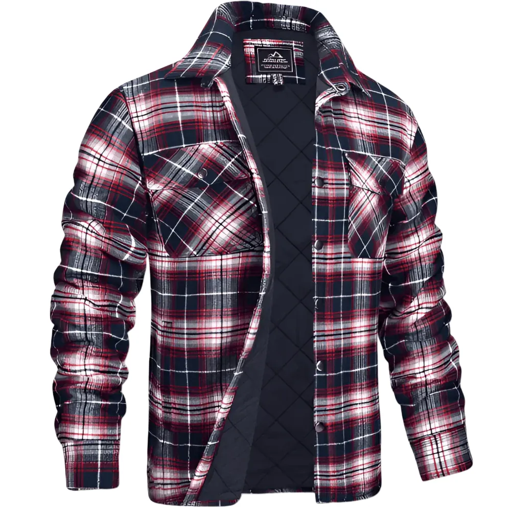 Heren Gequilt Shirt Jacket met Geruit Ontwerp en Lichte Isolatie