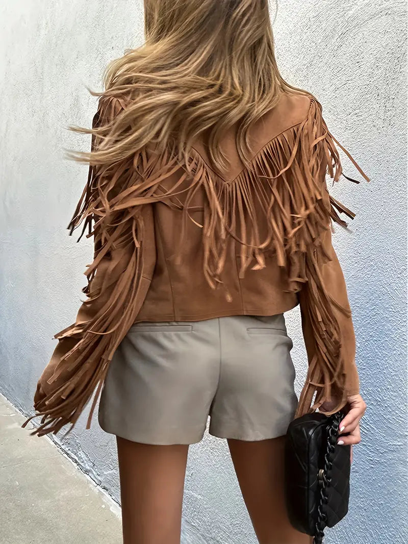 Sienna – Suèdine Jas met Franjes, Bohemian en Trendy Stijl